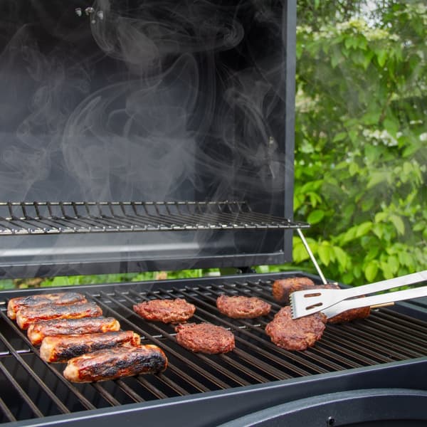 XXL BBQ Røggrill Kulgrill Bærbar Wheel Grill BBQ Grill Trolley Udendørs Madlavning Sort Rustfrit Stål Termometer Regnslag