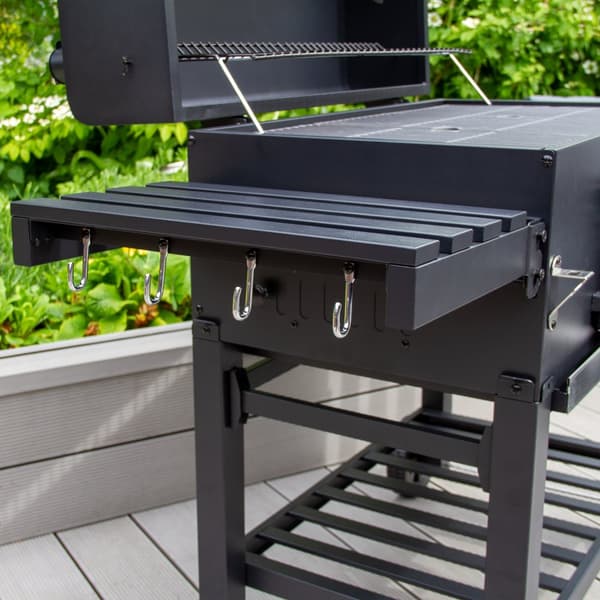 XXL BBQ Røggrill Kulgrill Bærbar Wheel Grill BBQ Grill Trolley Udendørs Madlavning Sort Rustfrit Stål Termometer Regnslag