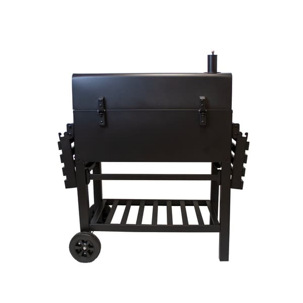 XXL BBQ Røggrill Kulgrill Bærbar Wheel Grill BBQ Grill Trolley Udendørs Madlavning Sort Rustfrit Stål Termometer Regnslag