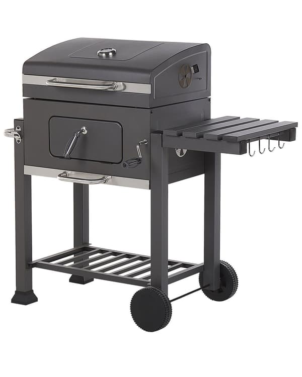Kulgrill Grå Rustfrit Stål Låsbar med Dobbelt Rist og 2 Hylder Aftagelig Kulbakke
