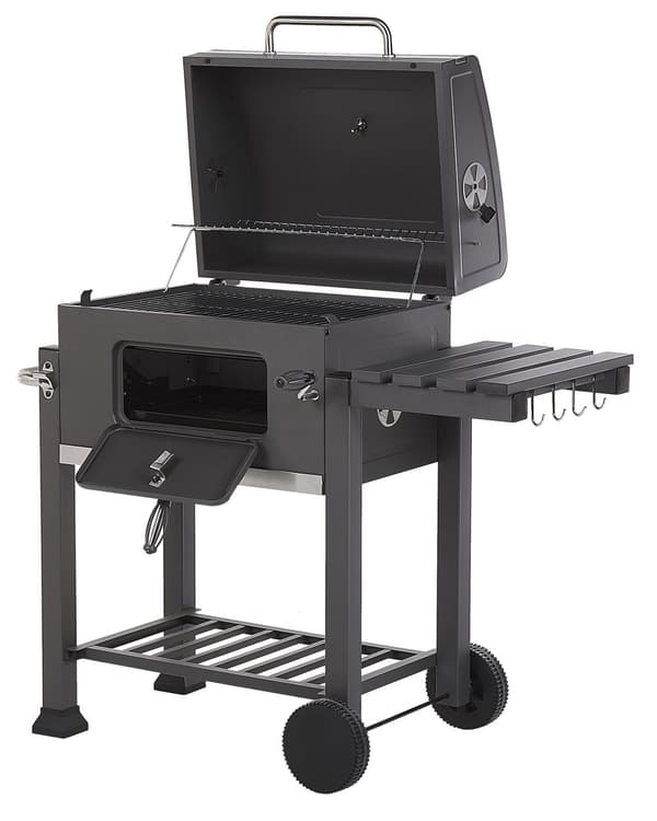 Kulgrill Grå Rustfrit Stål Låsbar med Dobbelt Rist og 2 Hylder Aftagelig Kulbakke