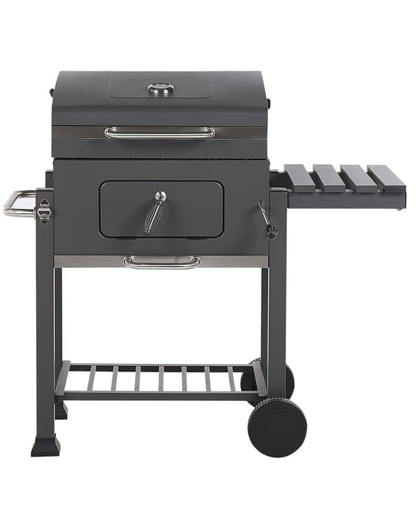 Kulgrill Grå Rustfrit Stål Låsbar med Dobbelt Rist og 2 Hylder Aftagelig Kulbakke