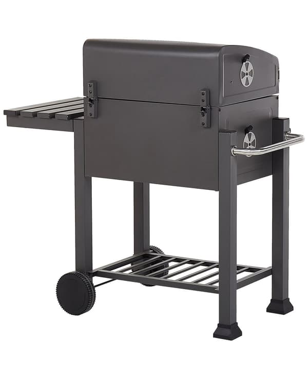 Kulgrill Grå Rustfrit Stål Låsbar med Dobbelt Rist og 2 Hylder Aftagelig Kulbakke