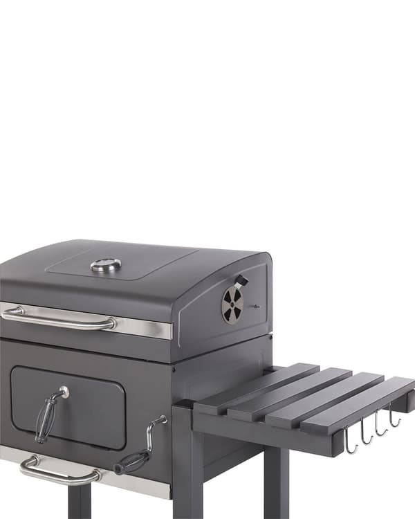 Kulgrill Grå Rustfrit Stål Låsbar med Dobbelt Rist og 2 Hylder Aftagelig Kulbakke