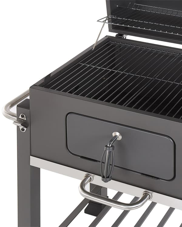 Kulgrill Grå Rustfrit Stål Låsbar med Dobbelt Rist og 2 Hylder Aftagelig Kulbakke