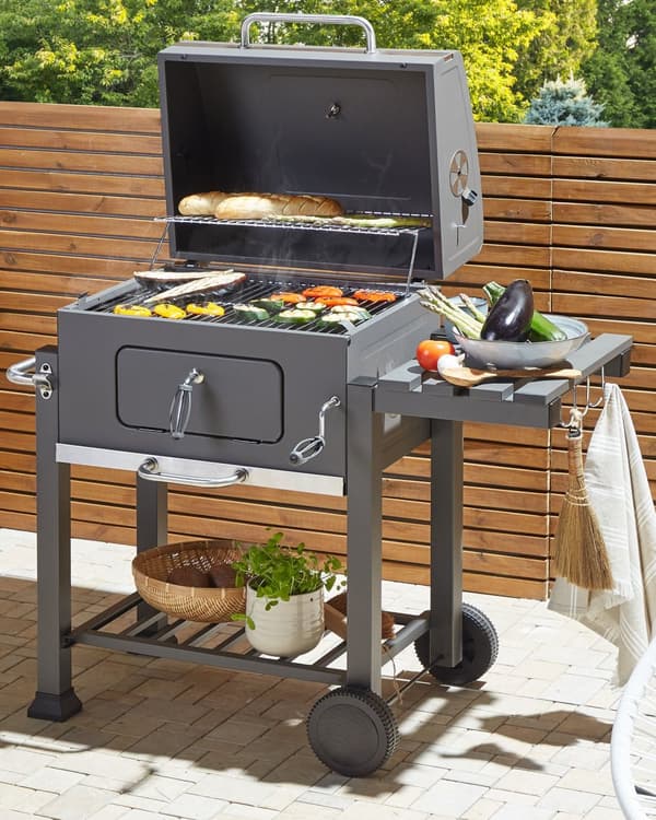 Kulgrill Grå Rustfrit Stål Låsbar med Dobbelt Rist og 2 Hylder Aftagelig Kulbakke