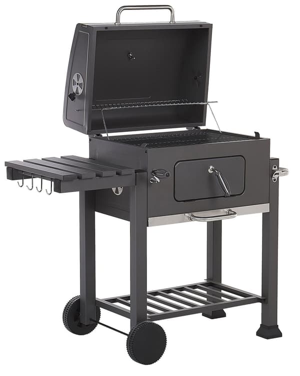 Kulgrill Grå Rustfrit Stål Låsbar med Dobbelt Rist og 2 Hylder Aftagelig Kulbakke