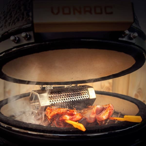 VONROC Kamado-Grill 13 Tum – Kompakt Keramisk Grill med Regnskydd och Stekplatta för Perfekt Grillning och Rökning
