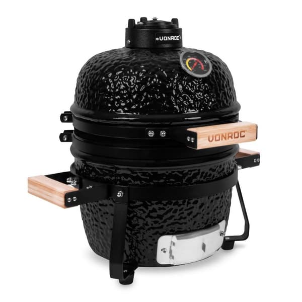 VONROC Kamado-Grill 13 Tum – Kompakt Keramisk Grill med Regnskydd och Stekplatta för Perfekt Grillning och Rökning