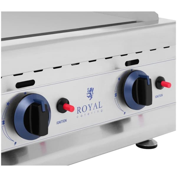 Royal Catering Gas-stekbord - Dubbelt - 60 x 40 cm - Slät/räfflad - 2 x 3100 W - Naturgas - 20 mbar