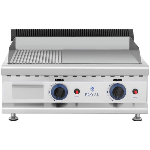 Royal Catering Gas-stekbord - Dubbelt - 60 x 40 cm - Slät/räfflad - 2 x 3100 W - Naturgas - 20 mbar