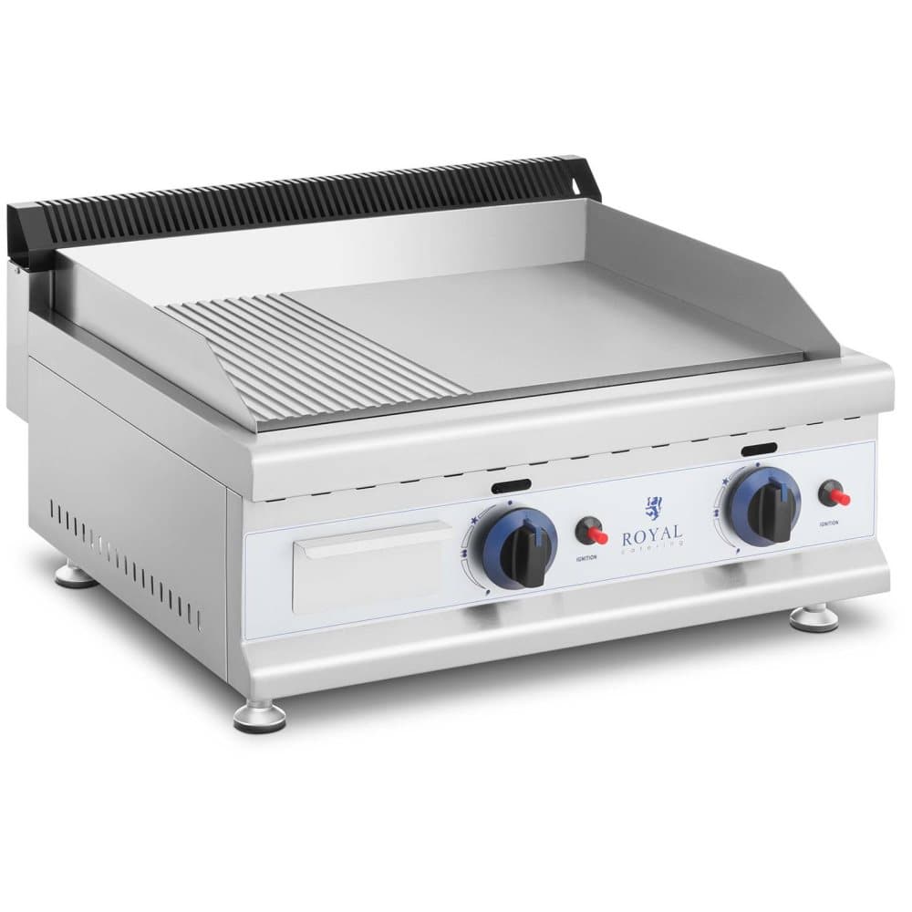 Royal Catering Gas-stekbord - Dubbelt - 60 x 40 cm - Slät/räfflad - 2 x 3100 W - Naturgas - 20 mbar