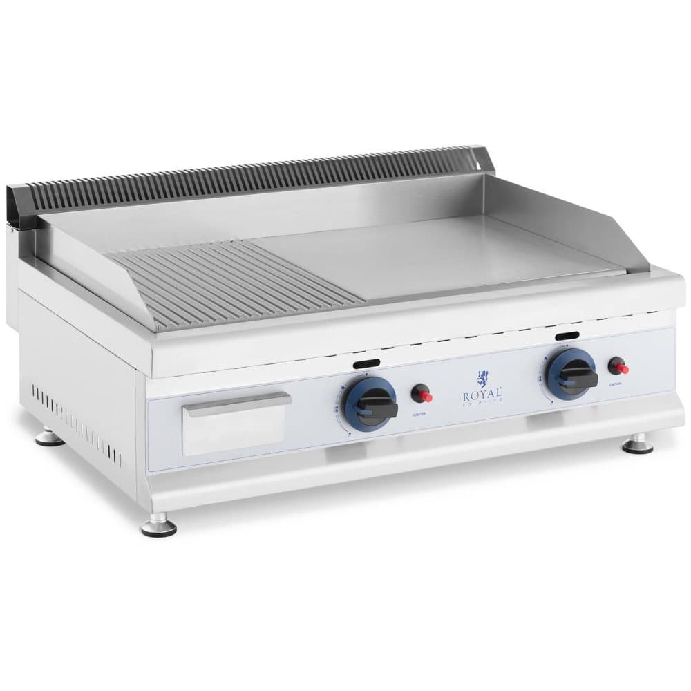 Royal Catering Gas-stekbord - Dubbelt - 74,5 x 40 cm - Slät/räfflad - 2 x 3100 W - Naturgas - 20 mbar