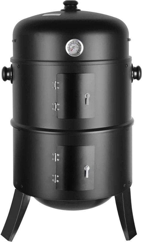 Tupp - rökare | Grill | Inkl. Termometergrill | Rostfritt stål | BBQ för campingen | Bärbar | Träkol