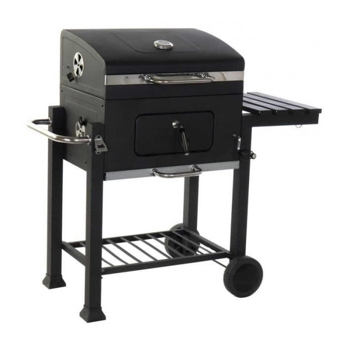 Svart stålgrill med termometer 0,000000