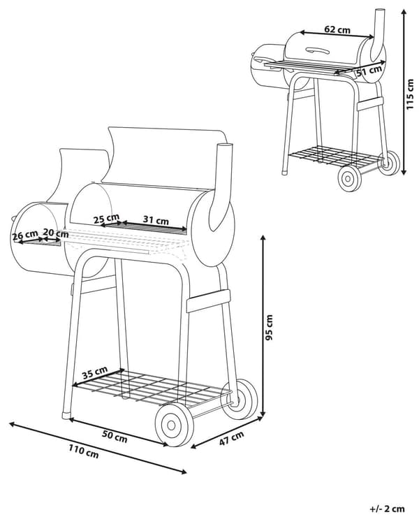 Kull BBQ Grill Svart stål med lokk Hjul Matlagingsrist Hylle Moderne Design