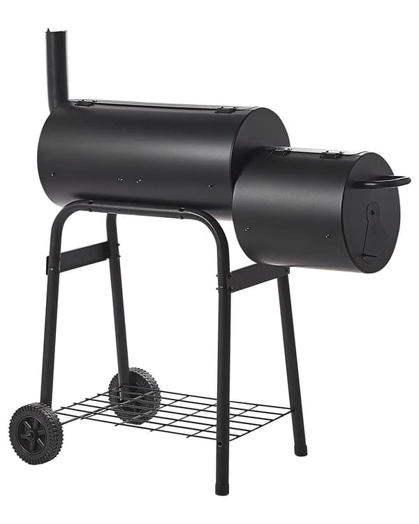 Kull BBQ Grill Svart stål med lokk Hjul Matlagingsrist Hylle Moderne Design