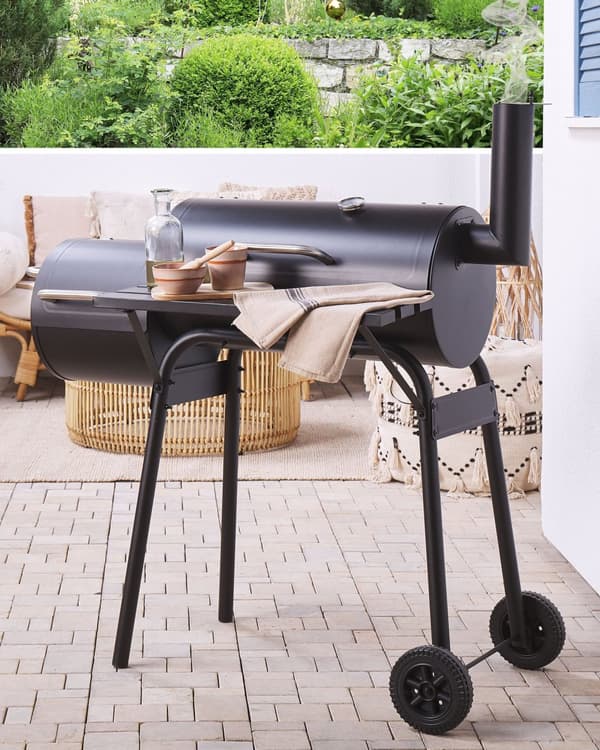 Kull BBQ Grill Svart Stål med lokk Hjul Matlagringsrist Hylle
