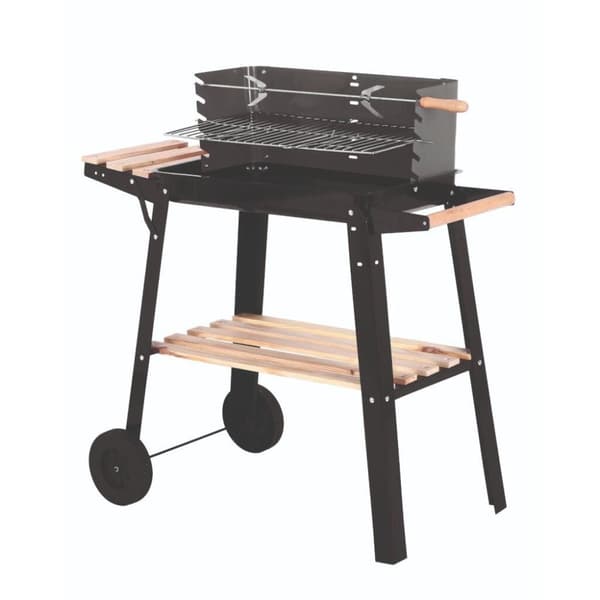 Träkolsgrill med hjul Trä/Svart