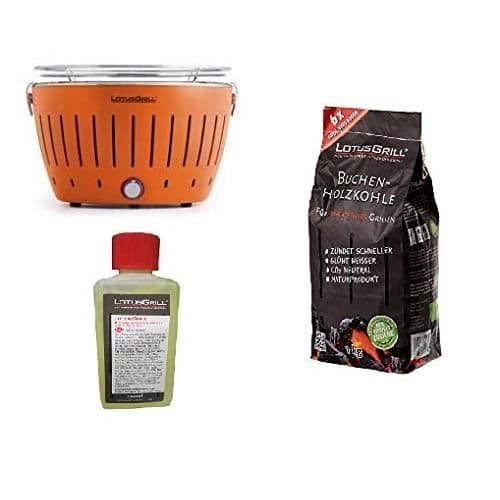 LotusGrill - NY MODELL 2019 - ORANGE grill med batterier och USB-strömkabel + kol och bränsle