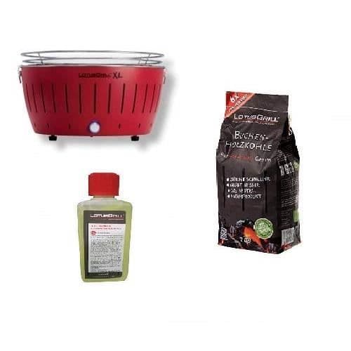 LotusGrill - NY MODELL 2019 - Barbecue XL RED med batterier och USB-strömkabel + kol och bränsle