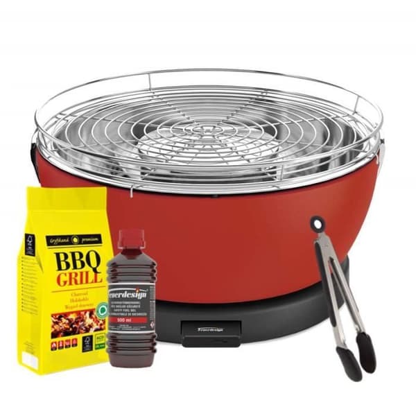 FEUERDESIGN-VESUVIO bordsgrill - Träkol - Geltändningssats - Röd