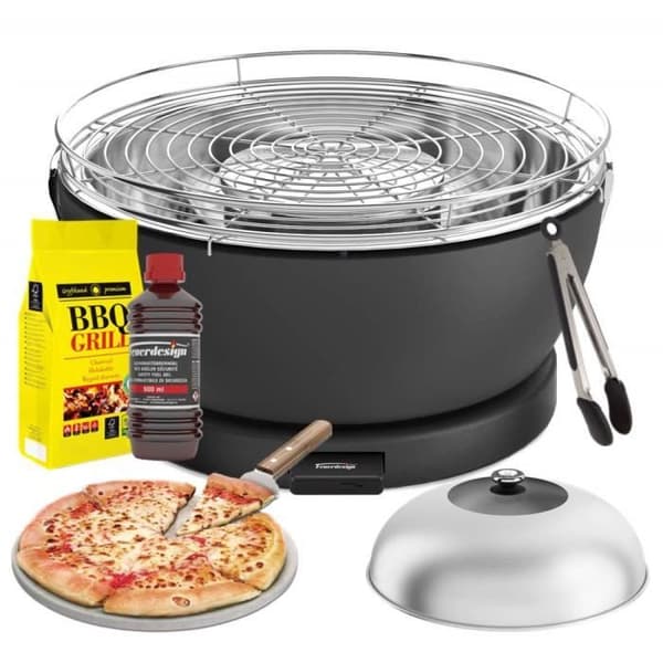 FEUERDESIGN-VESUVIO Grill KIT ANTRACIT ANTÄNDNINGSGEL + TRÄKOL 3 Kg + TÅNG + PIZZA STEN + KUPP