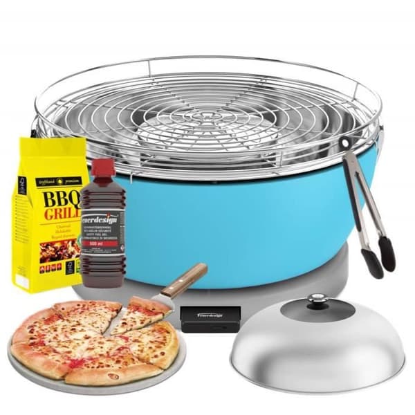 FEUERDESIGN-VESUVIO Grill AZZURRO-KIT IGNITION GEL + CHARCOAL 3 kg + TÅNG + PIZZA STEN + KUPP