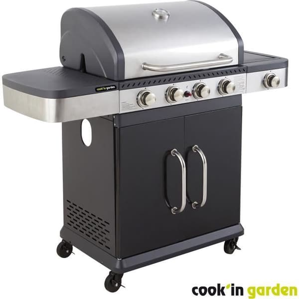 Gasgrill - COOK'IN GARDEN - FIDGI 4 - 4 brännare + Sida - Svart