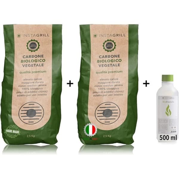 Kol för grillbok och ek holm 2 x 2,5 kg = 5 kg plus 1 flaska 500 ml bioetanol i gel - tillverkad i Italien