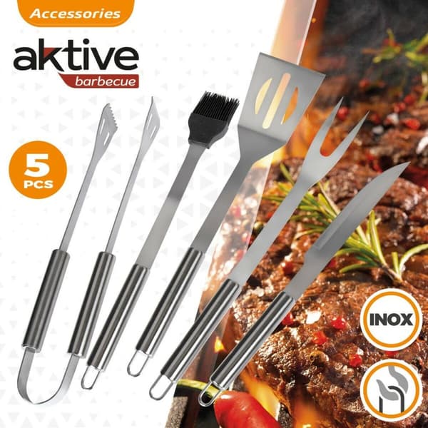 Grillredskaber Aktive Silikone Rustfrit stål 12 enheder 7,5 x 35 x 1,9 cm (5 Dele)