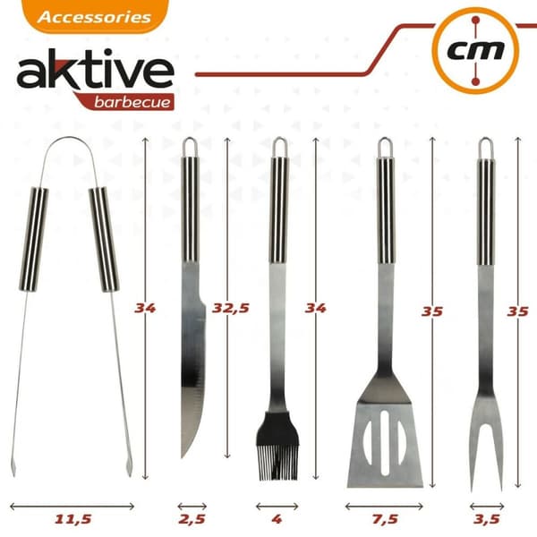 Grillredskaber Aktive Silikone Rustfrit stål 12 enheder 7,5 x 35 x 1,9 cm (5 Dele)