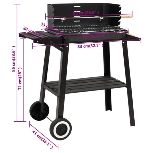 vidaXL kulgrill med hjul stål sort
