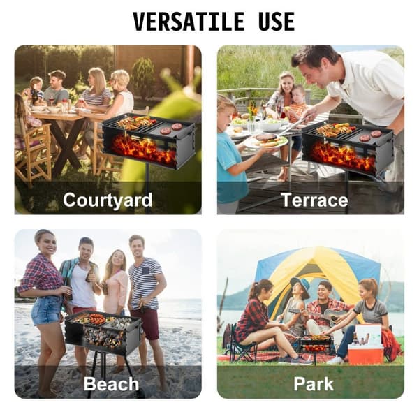 25x17 tum parkstil utomhus BBQ-grill, justerbar höjd, 360° vridbar, genomtänkt design, lätt att använda, bred applikation