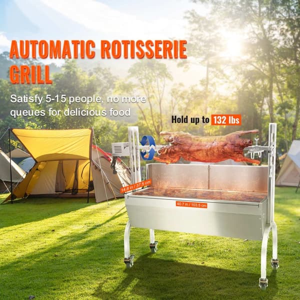 2-i-1 BBQ spettgrill med 50W 4rpm motor, vindruta och kompletta tillbehör, 60kg lastkapacitet, 4 justerbar höjd, 2 sätt att rotera