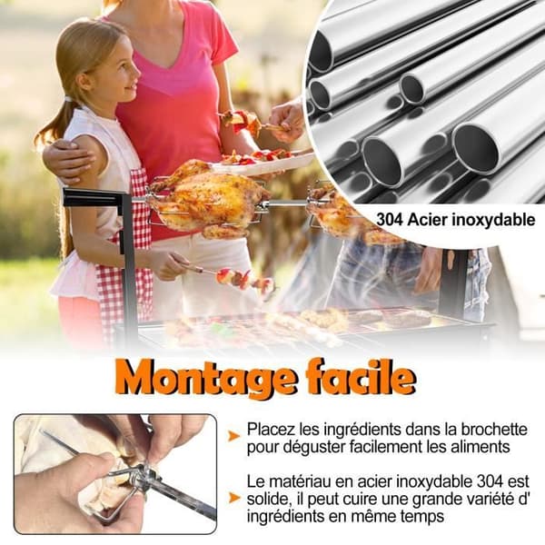 BARBECUE - LZQ - Elektrisk Spett 107CM - Rostfritt Stål - 10KG Last - Motor 4W