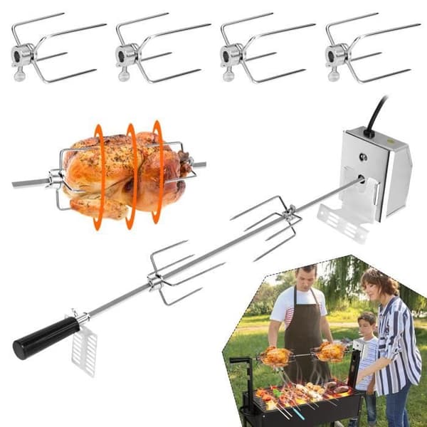 Elektrisk Rotisserie Grill - XMTECH - 107cm - 304 Rostfritt stål - 10 kg - 4 köttplockar