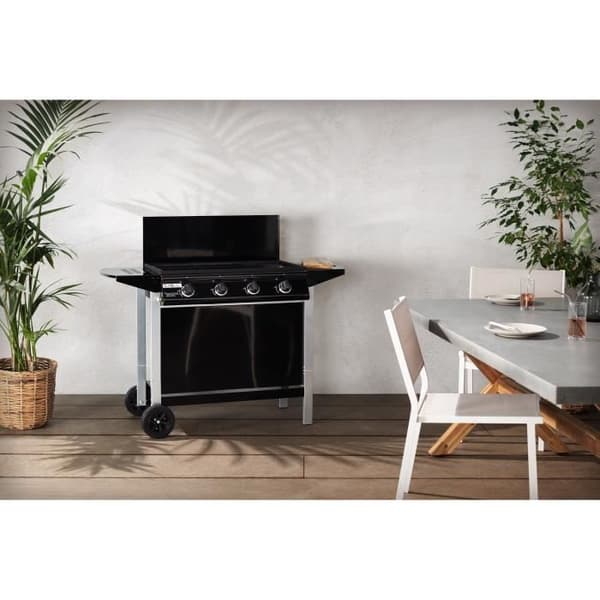 Gas Skäggcue - Grillplatta GARDEN - Svart &amp; Grå - 4 brännare med lock