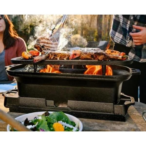 Gjutjärnsgrill med matlagningsgaller - Lodge - Hibachi Style - Träkol - Tillverkad i USA