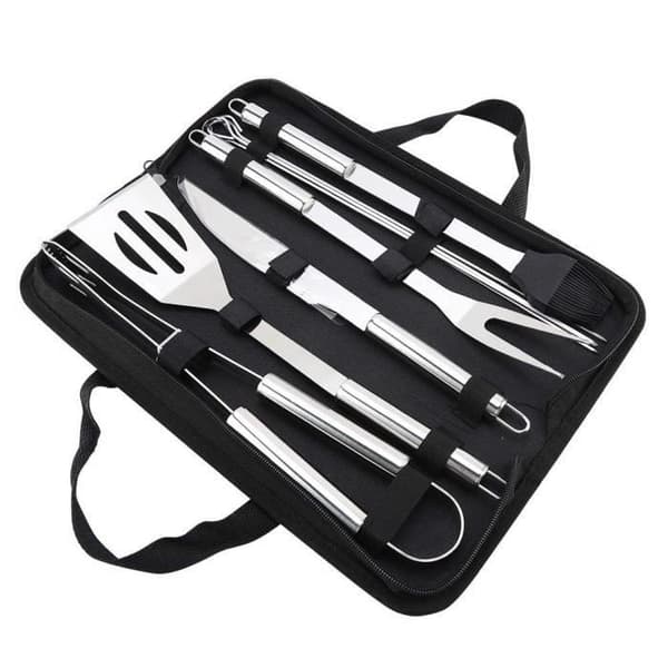 10 st/set Grillredskapsset i rostfritt stål Grillredskap Tillbehörssats med Oxford-väska