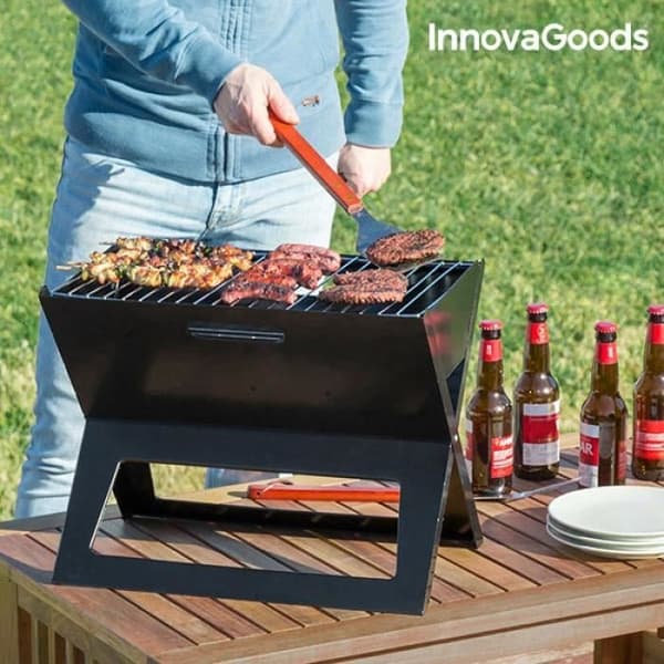 Bärbar hopfällbar grill med svart kol – resor, picknick, camping, liten bärbar nomadgrill, hopfällbar grill