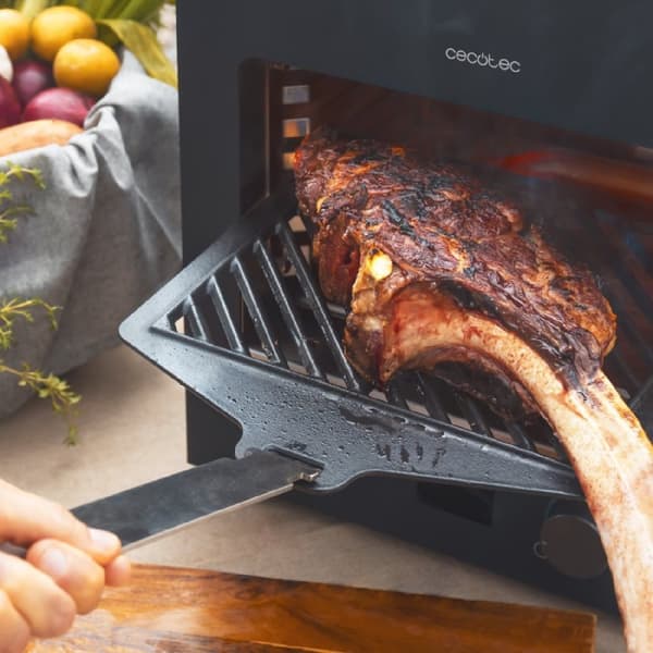 Cecotec High-power grill that reaches temperatures of up to 850 ºC, with timer, adjustable temperature, adjustable height and cast iron-grill, stainl
