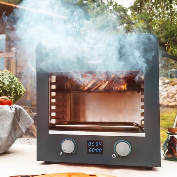 Cecotec High-power grill that reaches temperatures of up to 850 ºC, with timer, adjustable temperature, adjustable height and cast iron-grill, stainl