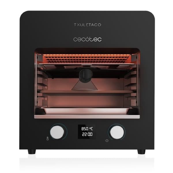 Cecotec High-power grill that reaches temperatures of up to 850 ºC, with timer, adjustable temperature, adjustable height and cast iron-grill, stainl Svart