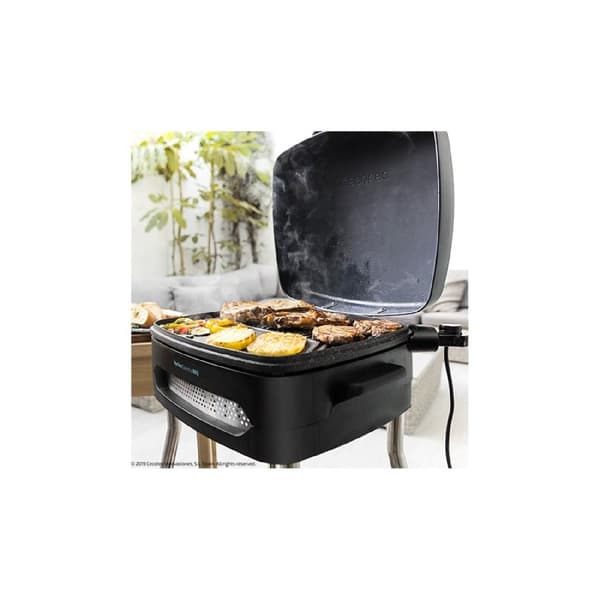 Cecotec 2000-W electric stand-up barbecue with wind stopper and aluminium slab.
