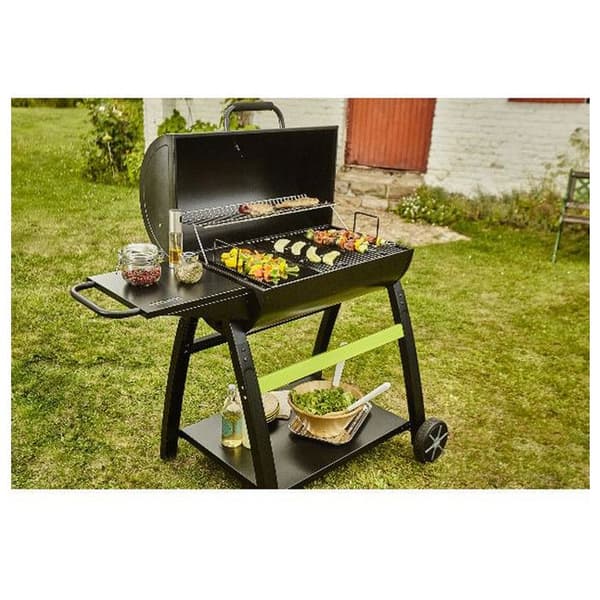 Kolgrill COOK'IN GARDEN Tonino - Rund grill med termometer, förbränningskorg - svart