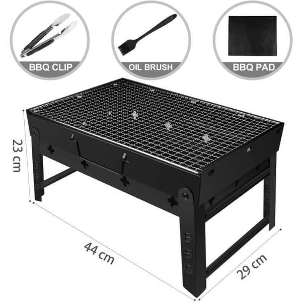 Bärbar grill Vikbar BBQ Grill Kolgrill Camping Rostfritt stål BBQ Grill med BBQ Matta, klämma B[55]
