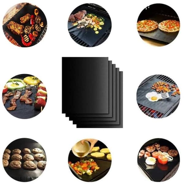 BBQ-bakmatta, non-stick BBQ-matta, 5 ark återanvändbar BBQ-bakmatta, 40x33 CM (svart) A240