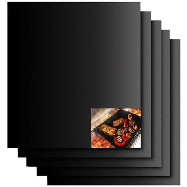 BBQ-bakmatta, non-stick BBQ-matta, 5 ark återanvändbar BBQ-bakmatta, 40x33 CM (svart) A240