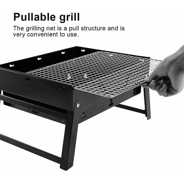Bärbar hopfällbar grill i kolstål för picknick, trädgård, uteplats, camping - 35 x 27 x 20 cm